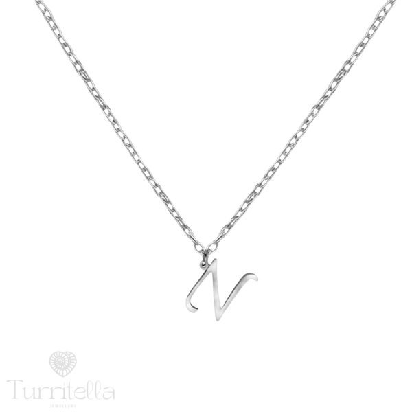 Κολιέ με μονόγραμμα Ν ασημί