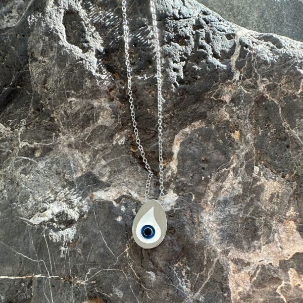 Κολιέ σταγόνα με ματάκι ασημί